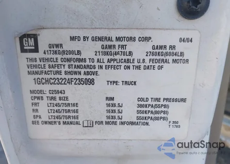 2004 Chevrolet Silverado 2500Hd Ls from USA, damaged, VIN 1GCHC23224F235098